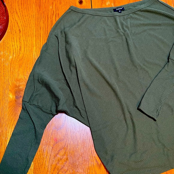 Off shoulder ribbed knit bat wing sweater green - Picture 3 of 6